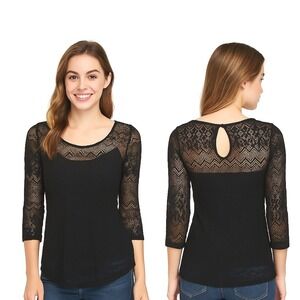 Bar III Blouse + Tank Top Size S Black Lace 3/4 Sleeve Sheer‎ Elegant Layering